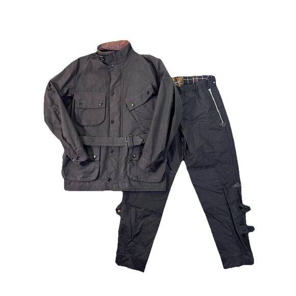 Vtg Barbour A7 International Suit Jacket 40 & A8 Pants W34 Wax Cotton Motorcycle - Picture 1 of 16